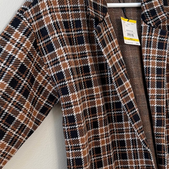 Anne Klein Plaid Open Front Cardigan Sweater - Black Multicolor, Sz M - Picture 5 of 9